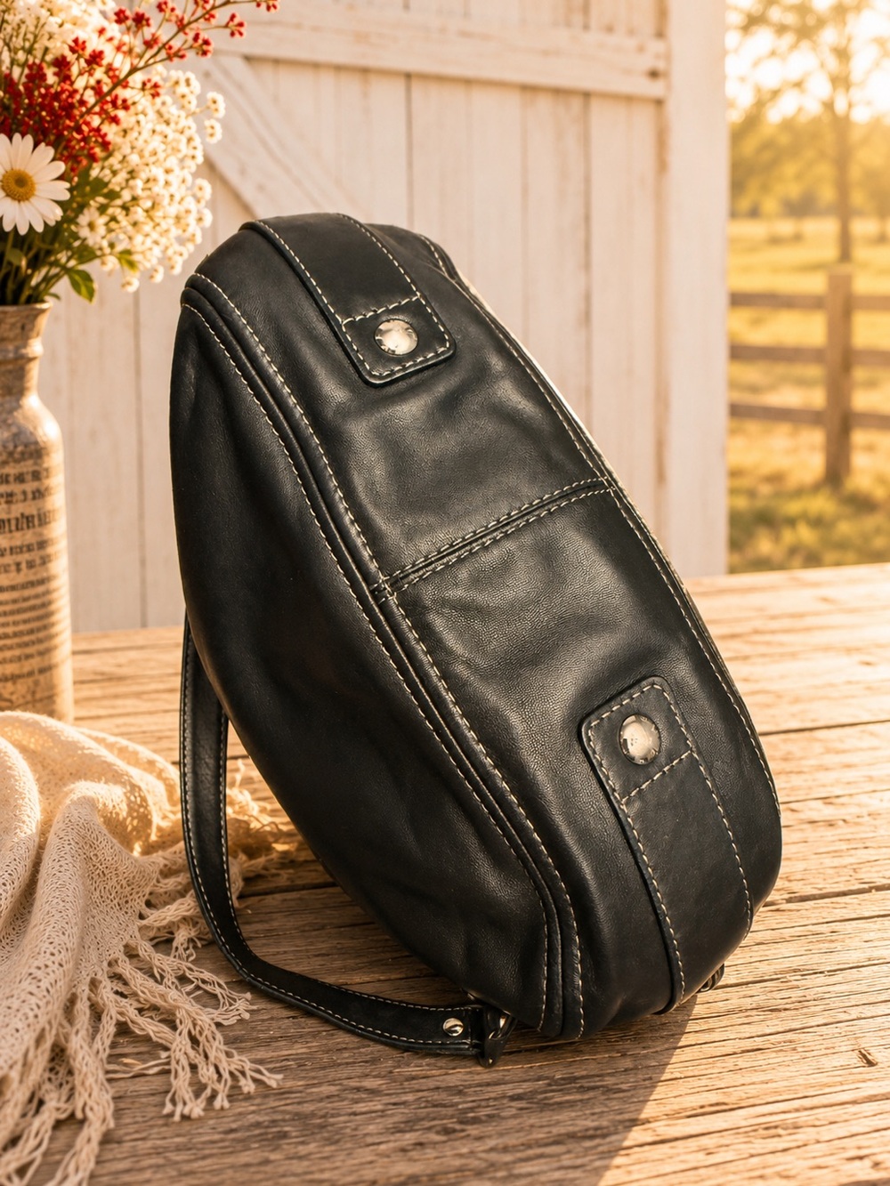 Coach Zoe F14707 Black Leather Hobo Shoulder Bag - Picture 4 of 10